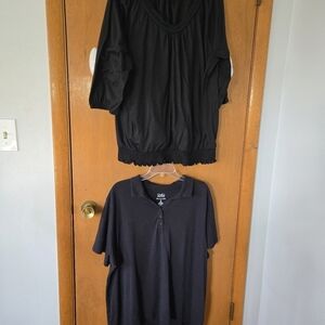 Black Croft & Barrow Black Polo, & A Fadded Glory 3/4 Sleeve Top, Black Both 3X.